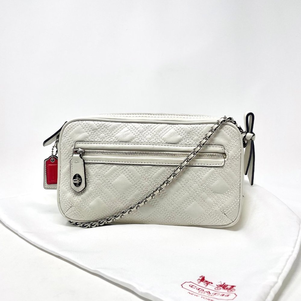 COACH White Poppy Leather Flight Bag Crossbody